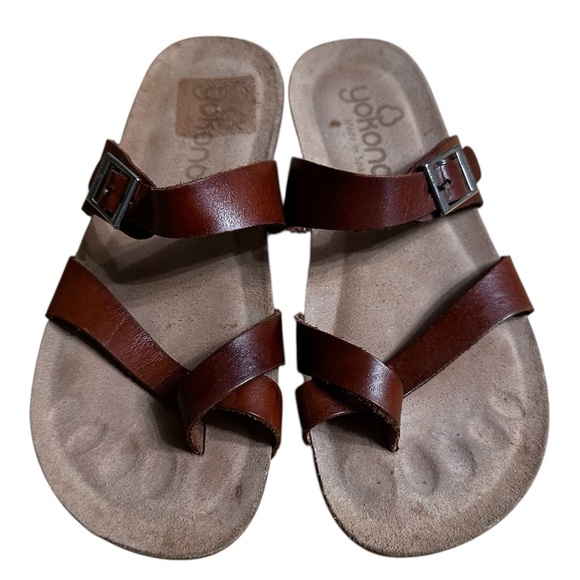 Yokono Brown Sandals Leather Slip On Comfort Shoes Size 7.5 Made In Spain - Picture 4 of 9